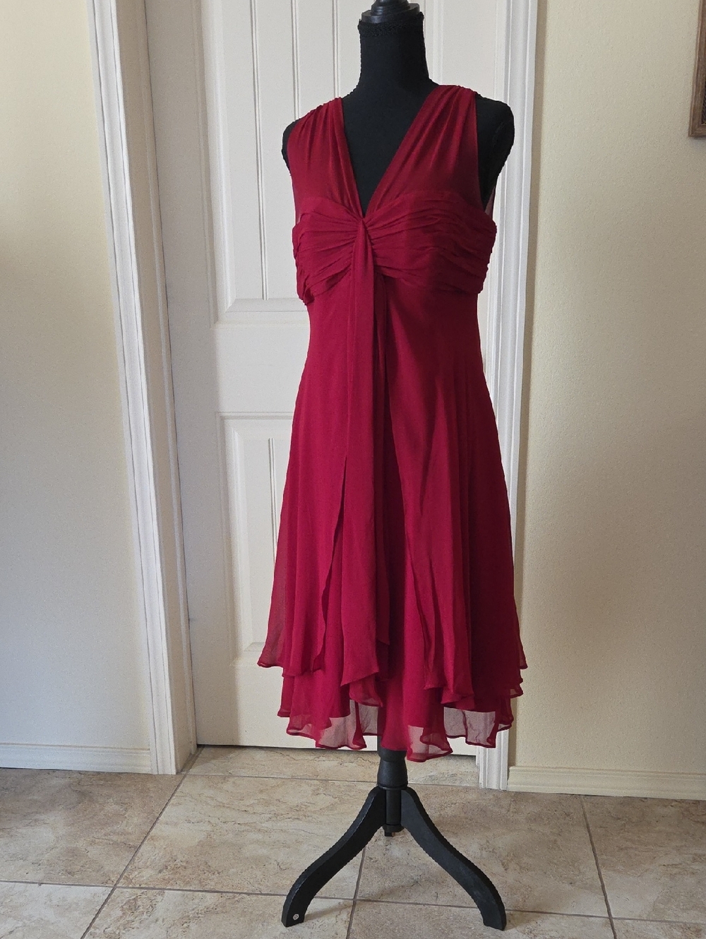 Donna Ricco 100% Silk Midi Dress, Red, Women’s Size 10